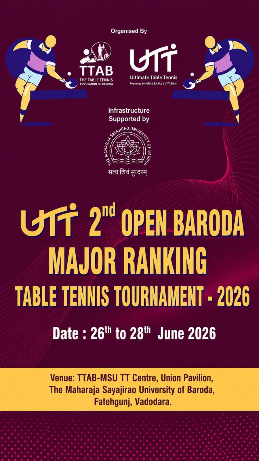 UTT 2nd OPEN BARODA MAJOR RANKING TABLE TENNIS TOURNAMENT – 2026