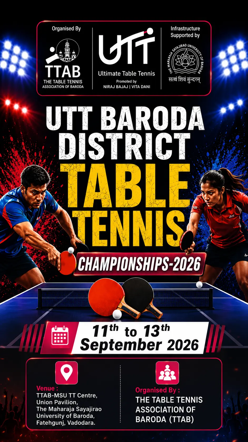UTT BARODA DISTRICT TABLE TENNIS CHAMPIONSHIPS-2026
